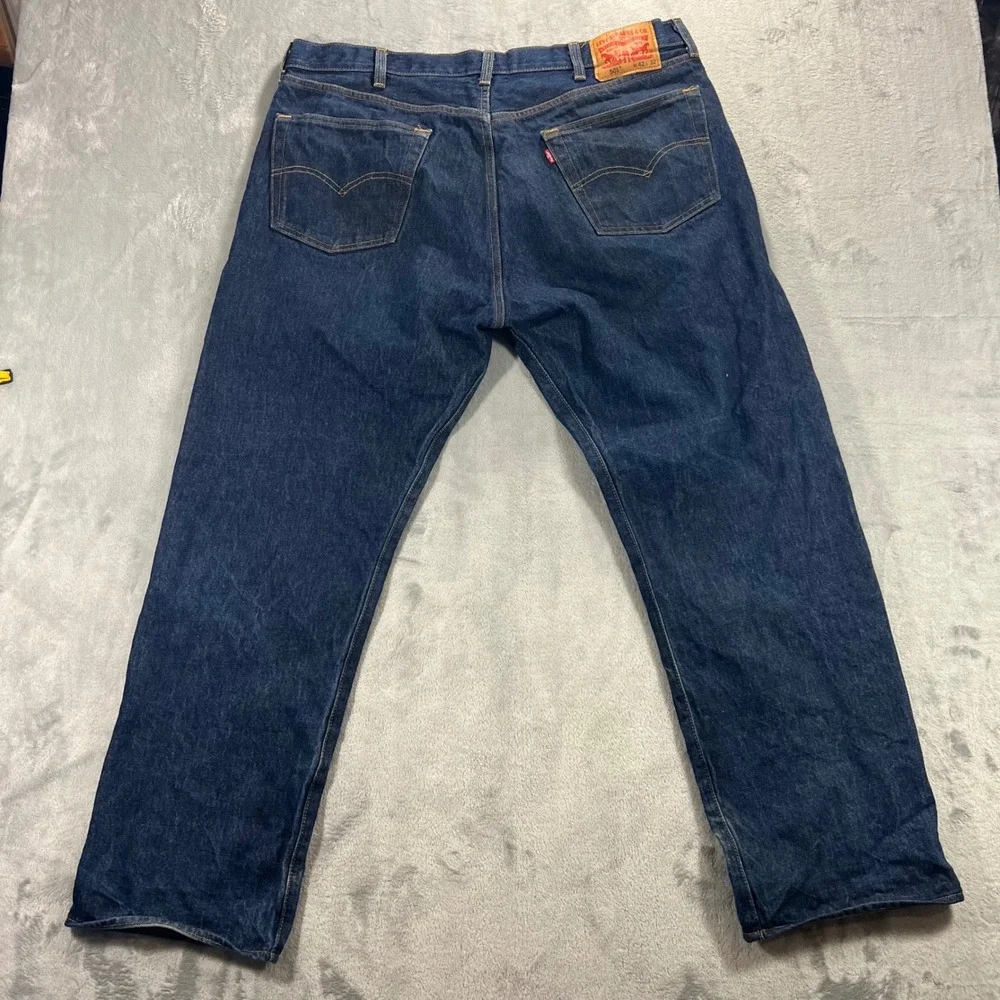 LEVI'S 501 Original Fit Jeans Mens 42x32 Dark Indigo Blue Button Fly Classic